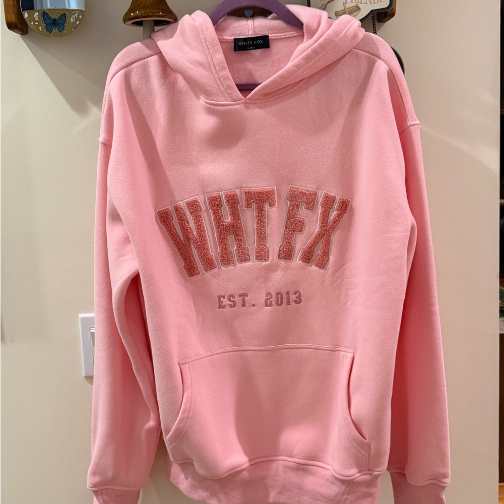 Pink Hoodie Sweatshirt White Fox NEW L